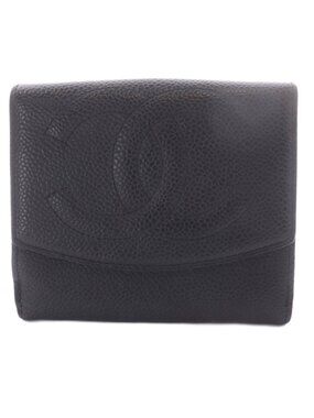 Chanel Wallet Trifold CC Logo Snap Caviar Leather Black